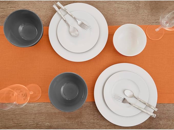 Solino Home 100% Pure Linen Dining Table Runner Pumpkin Woven, 14 x 36 in | - Image 4