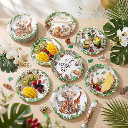 Gerrii 60 Pcs Wild Animals Themed Party Plates 7 Inch Happy Birthday Disposable - Image 6