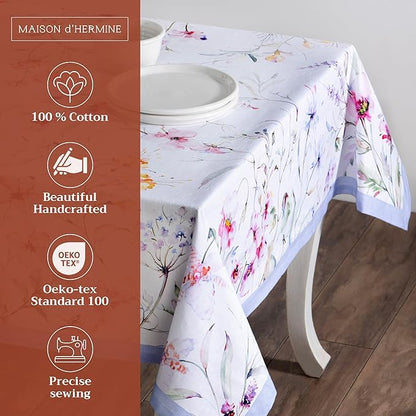 Maison d' Hermine Table Cloth Rectangle Table 100% Cotton 70 x 90 Inches Tablecloth Reusable Decorative for Dining Room Farmhouse Home Valentines Day Decorations Spring Summer - Summer Floral