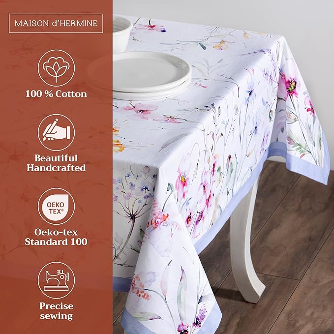 Maison d' Hermine Table Cloth Rectangle Table 100% Cotton 60 x 120 Inches Tablecloth Reusable Decorative for Dining Room Farmhouse Home Valentines Day Decorations Spring Summer - Summer Floral