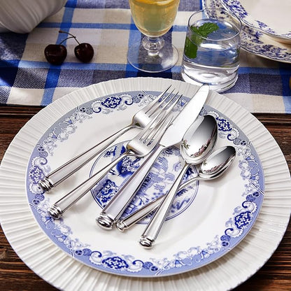KEAWELL Premium Regal 20-Piece Silverware Set – 18/10 Stainless Steel Flatware with Tapered Column Handles, Dishwasher Safe and Perfect for Gifting or Formal Dining (20, Silver)