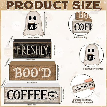 Moucuny 4 Pcs Halloween Coffee Table Decorations Cute Ghost Stacked Wooden Decor - Image 3