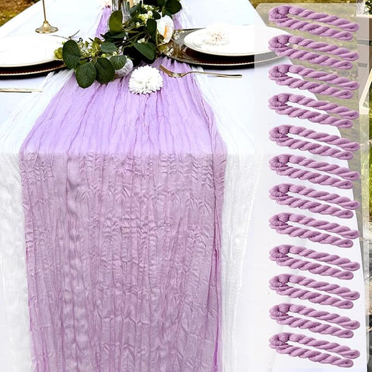 12 Pack Lavender Cheesecloth Table Runner 22x120 Inch-Naturally Dyed Colors Sheer Gauze Ivory Cheese Cloth Wedding Table Runner,Rustic Boho Crinkle Fabric, Reception, Bridal Shower