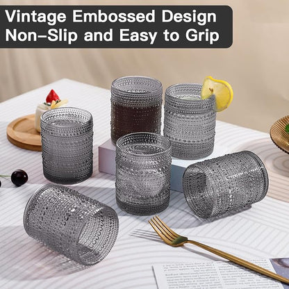 JOVGANK Grey Vintage Hobnail Drinking Glasses Set of 6, Embossed Water Tumbler - Image 6