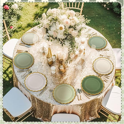96 Pcs Sage Green Paper Plates 9 Inch Gradient Scalloped Paper Disposable Dinner Dessert Plates for Birthday Wedding Bridal Party Supplies, 6 Colors