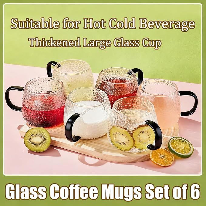 Viovian 15oz Vintage Glass Coffee Mugs Set of 6 Coffee Cups - Image 3
