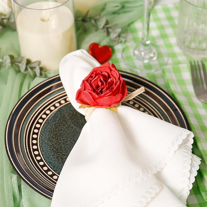 Handmade Flower Napkin Rings Set of 6, Valentine's, Thanksgiving Table - Image 3