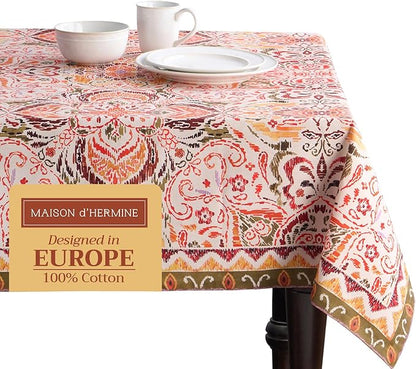 Maison d' Hermine Table Cloth Square Table 100% Cotton 54 x 54 Inches Fall Tablecloth Reusable Everyday Use for Thanksgiving Christmas Decorations Dining Farmhouse Party (Damask)