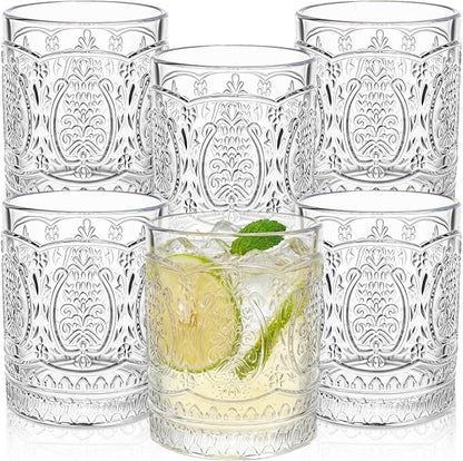 6 Pack Vintage Drinking Glasses, 13 OZ Cocktail Glassware Set, Embossed Water by YIMITEE