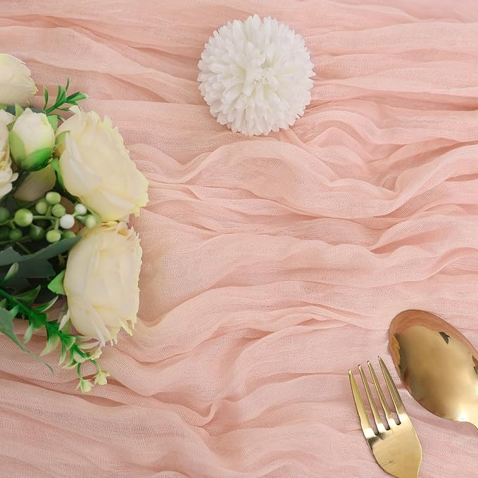6 Pack Blush Pink Cheesecloth Table Runner 35 x 120 Inch | Boho Gauze Fabric - Image 2