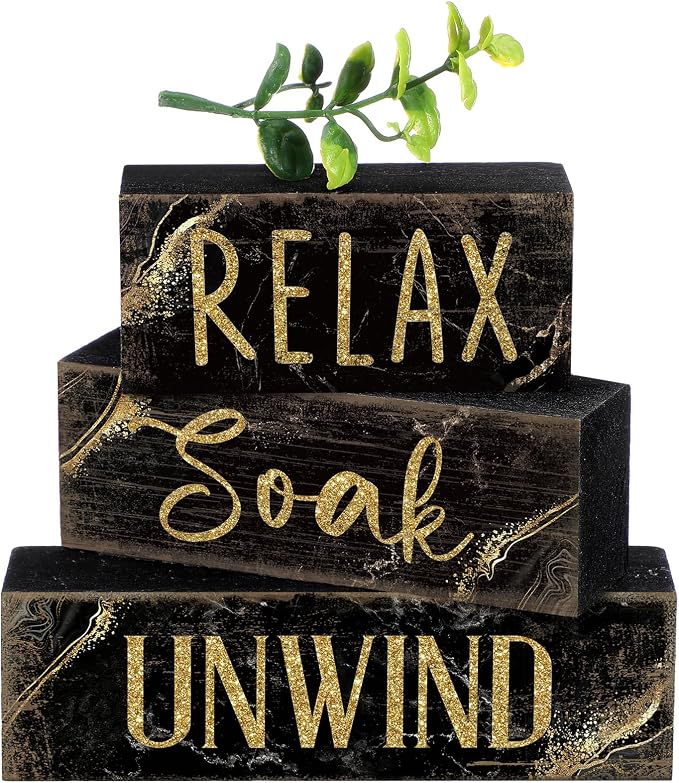 Moucuny 4 Pcs Black and Gold Bathroom Shelf Decor Sign Farmhouse Bathroom Decor by Moucuny