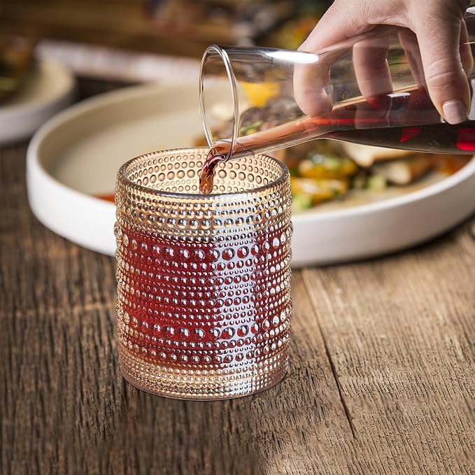 XKXKKE Amber Hobnail Beaded Drinking Glasses Set of 6, 12 oz Vintage Glassware - Image 3