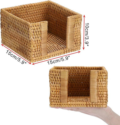 Sumnacon Napkin Holder,Square Rattan Napkin Holder Table Wicker Countertop,Cocktail Napkin Holders for Kitchen Dining Table Counter Natural Napkin Basket for Picnic Wedding Party