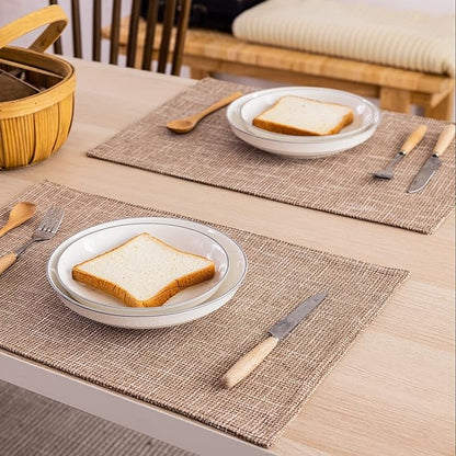 Kevin Textile Burlap Linen Placemats Set of 6 Heat Resistant Dining Table Place Mats Washable Kitchen Table Mats for Dinning Party Holiday Indoor Outdoor, 13 x19 inches, Natural Linen