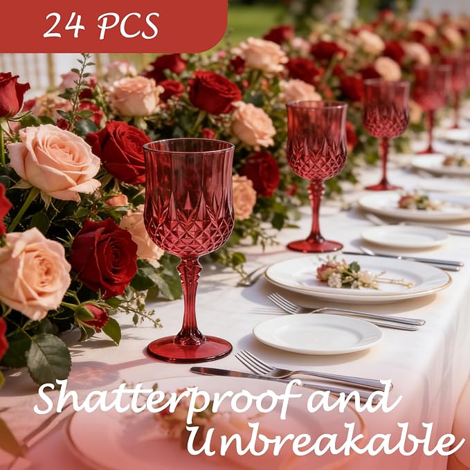 24Pack Plastic Wine Glasses, 7oz Vintage Goblets - Image 4