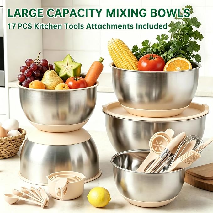 Deedro Mixing Bowls with Airtight Lids, Stainless Steel Mixing Bowls Set | - Image 3
