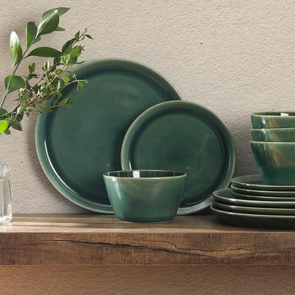 Gibson Elite 12 Piece Fern Canyon Plates and Bowls Reactive Glaze Modern Coupe - Image 6