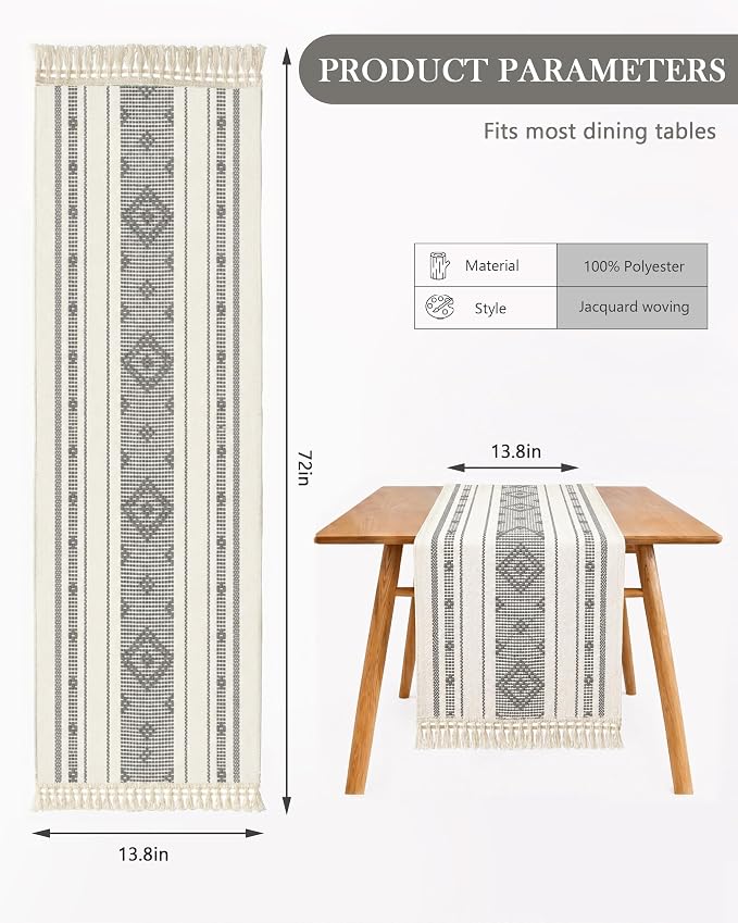 Table Runner, 13.8 x 72 Inch, Thick Jacquard Woven | Stain & Wrinkle Resistant - Image 7