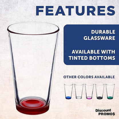 DISCOUNT PROMOS Beer Pint Glasses 16 oz. Set of 10, Bulk Pack - Heavy Duty Glassware for Restaurant, Thick Base and Walls, Stackable - Red