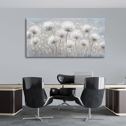 Belmrxne Large Dandelion Floral Wall White and Black Wall Decor Modern Aesthetic Artwork Trendy Canvas Painting for Living Room Bedroom Dining Room Office Home Decor 29x58 inch