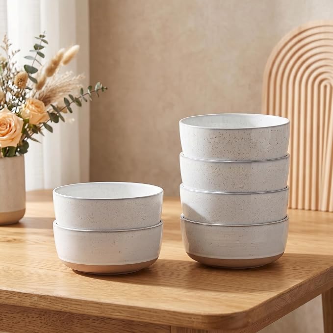 HASENSE Ceramic Cereal Bowls Set of 6, Bluish White Bowls Microwave Safe and - Image 3