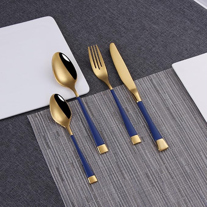 Blue-Gold Silverware ZILNEHZ Flatware Set for 12 Stainless Steel Cutlery Set Elegance Luxury Tableware Set Forks and Spoons Utensil Sets for Home Restaurant Dishwasher Safe