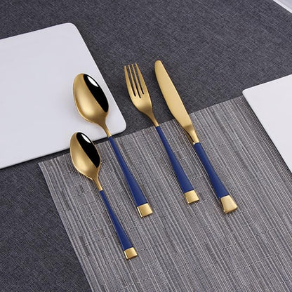 Blue-Gold Silverware ZILNEHZ Flatware Set for 14 Stainless Steel Cutlery Set Elegance Luxury Tableware Set Forks and Spoons Utensil Sets for Home Restaurant Dishwasher Safe