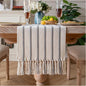 Caflife Boho Table Runner 90 Inchs Long Grey and Beige, Cotton and Linen Woven by Caflife