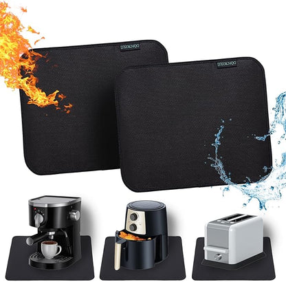Heat Resistant Appliance Mat, Black, Non-Slip Kitchen Counter Protector, Large Size for Coffee Maker, Blender, Air Fryer (2, 15 * 18)