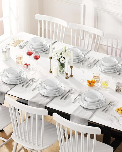 MALACASA 24 Pieces Gourmet Porcelain Dinnerware Sets, Premium Plates and Bowls Set, High-Fired Dishes Set for 6, Chip & Scratch Resistant, Microwave Dishwasher Safe, White & Black Rim, Series LEXI