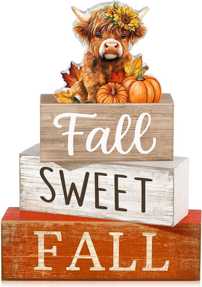Moucuny 4 Pcs Fall Decoration for Highland Cow Home Fall Table Decor Wooden by Moucuny