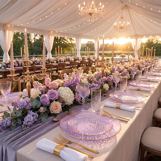 Rubtlamp 60Pcs Clear Purple Gold Plastic Plates, Hammered Plastic Plates - Image 8