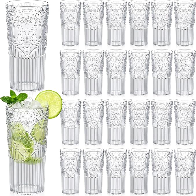 Wiwiqing 20oz Vintage Plastic Ribbed Tumblers Set of 24, Baby Shower, Birthday by Wiwiqing