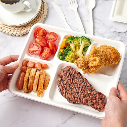 Compostable Disposable 5 Compartment Paper Plates, 10.25inch | 125 Pack - Image 4