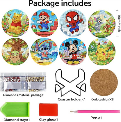 Cartoon Diamond Art Coasters for Adults & Kids, 7 Packs Diamond Painting - Image 2