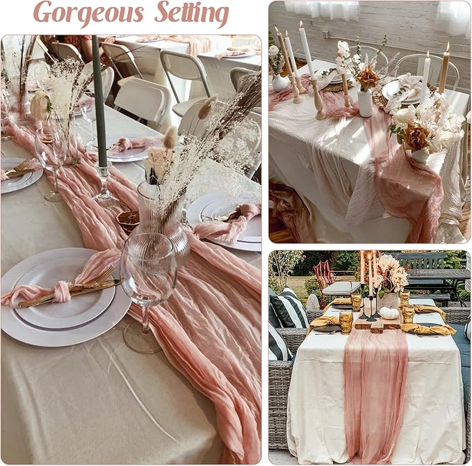 6 Pieces Dark Rose 10FT Cheesecloth Table Runner Boho Gauze Fabric Table Runner - Image 6