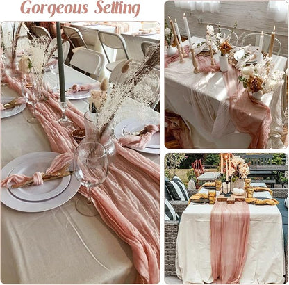 6 Pieces Dark Rose 10FT Cheesecloth Table Runner Boho Gauze Fabric Table Runner - Image 6
