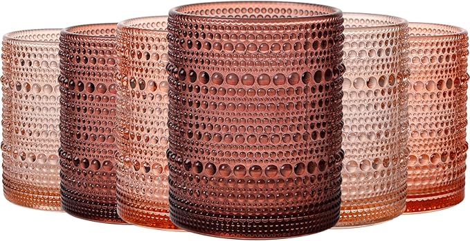JOVGANK Venus Vintage Hobnail Drinking Glasses Set of 6, Embossed Water Tumbler by JOVGANK