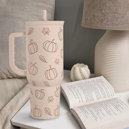 SANDJEST Pumpkin Tumbler with Handle and Straw 40oz – Stainless Sleel Slider - Image 7