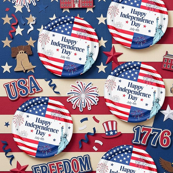 7 Inch Heavy Duty Paper Plates 40 Pack Red White and Blue Patriotic Paper - Image 2
