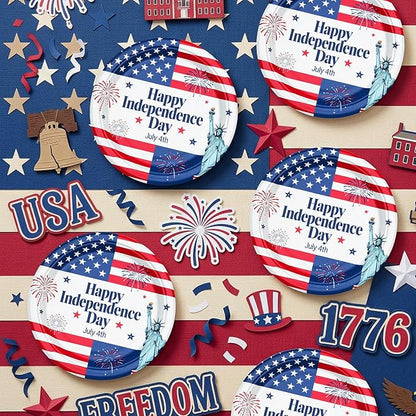7 Inch Heavy Duty Paper Plates 40 Pack Red White and Blue Patriotic Paper - Image 2