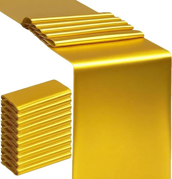 10 Pack Gold Table Runners 12 X 108 Inches Wedding Golden Satin Table Runner by SINSSOWL