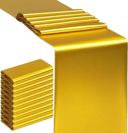 10 Pack Gold Table Runners 12 X 108 Inches Wedding Golden Satin Table Runner by SINSSOWL