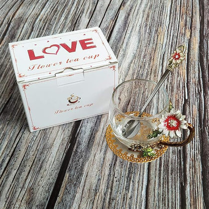 Enamel Sunflower Crystal Lead-Free Glass Tea Cup - Image 7