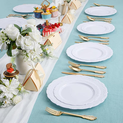 DaYammi 36PCS White Plastic Plates, Heavy Duty White Disposable Plates Premium 10inch Dinner Plates Hard Plastic Plates Disposable for Party Wedding Bridal Shower