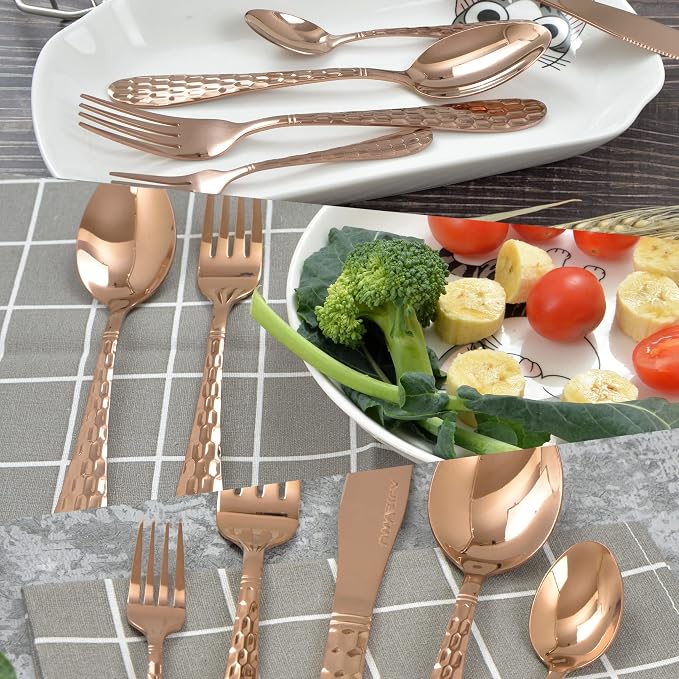 Hammered Silverware Set 20-Piece, 18/10 Stainless Steel Flatware Cutlery - Image 4