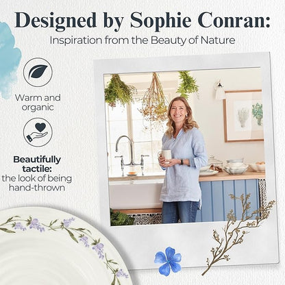 Portmeirion Sophie Conran Lavandula 8 Inch Salad Plates, Set of 4 - Rippled Porcelain Plates with Lavender Sprig Detail for Garden Brunches, Casual Entertaining & Seasonal Dining - Dishwasher Safe