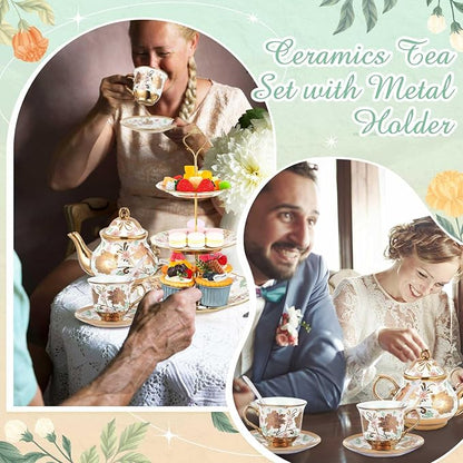 21 Pcs Porcelain Tea Set for Women Tea Party - Image 5