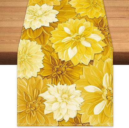 Yellow Dahlia Flower Summer Table Runner Yellow Gray Burlap Table Runners by BEAUTYROMANCEFORYOURLIFE