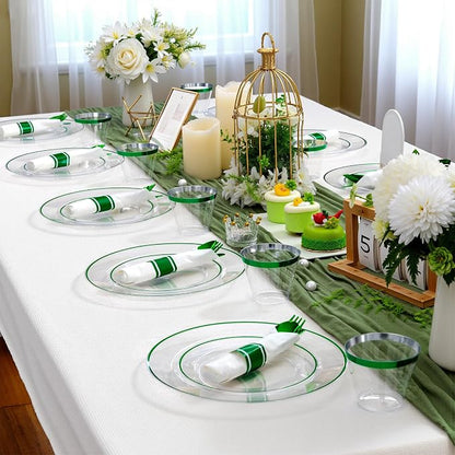 SUT 175 Pcs Green and Clear Plastic Dinnerware Set - Image 7